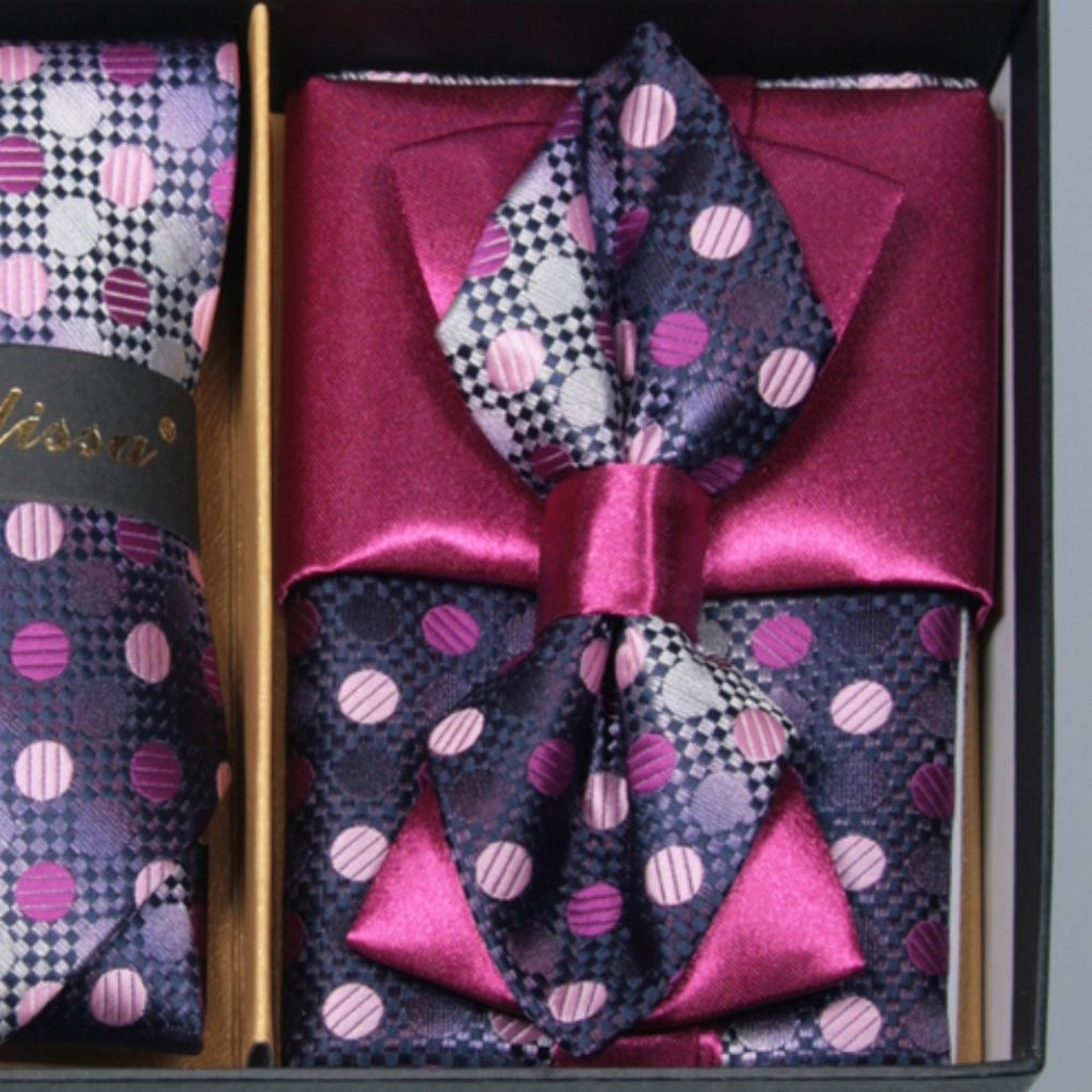 6 Piece Pink Purple Silver Necktie & Bow Tie Set - Picture 4 of 6